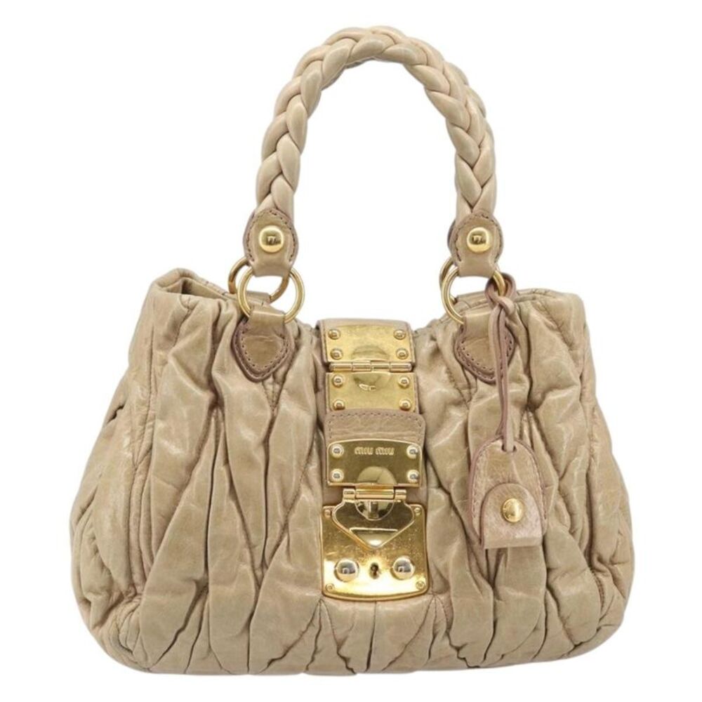 Miu Miu Coffer Convertible Satchel Matelasse Leather Beige Leather Handbag